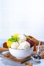 Lemon, chocolate and vanilla ice cream Royalty Free Stock Photo