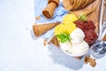 Lemon, chocolate and vanilla ice cream Royalty Free Stock Photo
