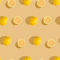 Lemon citrus fruits seamless pattern on cream yellow colored minimal background