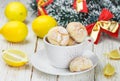 Lemon cookie with powdered sugar in a white Cup Royalty Free Stock Photo