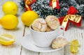 Lemon cookie with powdered sugar in a white Cup Royalty Free Stock Photo