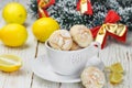 Lemon cookie with powdered sugar in a white Cup Royalty Free Stock Photo