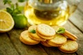 Lemon cookies with tea and mint