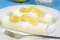 Lemon crepes with a fork Royalty Free Stock Photo