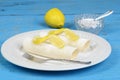 Lemon crepes with icing sugar Royalty Free Stock Photo