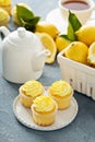 Lemon cupcakes with bright yellow frosting Royalty Free Stock Photo