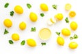 Lemon curd in bowl among lemons on white background top view Royalty Free Stock Photo