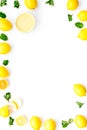 Lemon curd in bowl among lemons on white background top view copy space Royalty Free Stock Photo