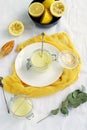 Lemon curd delicious and healthy dessert on a white yellow background. top view. flat lay Royalty Free Stock Photo