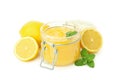 Lemon curd and ingredients isolated on white background Royalty Free Stock Photo