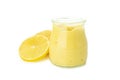 Lemon curd and ingredients isolated on white background Royalty Free Stock Photo