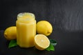 Lemon curd in jar Royalty Free Stock Photo