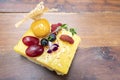 Lemon custard shortbread with fresh mixed fruits