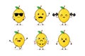 Lemon cute fruit kawaii vector character colection