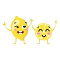 Lemon. Cute fruit vector character couple isolated on white background. Funny emoticons faces. Illustration.