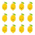 Lemon. Cute fruit vector character set isolated on white