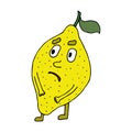 Lemon. Cute and funny character in cartoon style. Fruits. Healthy eating. Comics. Vector illustration. Royalty Free Stock Photo
