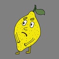 Lemon. Cute and funny character in cartoon style. Fruits. Healthy eating. Comics. Vector illustration. Royalty Free Stock Photo