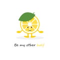Lemon cute smile character. Cartoon yellow fruit card. Vector Illustration