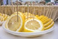 Lemon decoration. Slices of lemon with sticks stuck in them