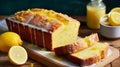 A lemon drizzle cake with a tangy glaze and zest