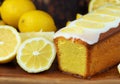 Lemon drizzle cake topped with lemon slices