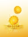 Lemon drop on juice splash and ripple, Realistic Fruit and yogurt, transparent, vector illustration