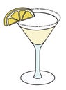 Lemon drop Martini classic New Era cocktail in specific glass. Vodka based transparent drink garnished lemon and salt