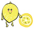 A lemon emoji holding a piece of half-cut lemon vector or color illustration