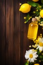 Lemon essential oil in a bottle. Generative AI,