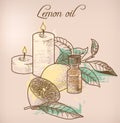 Lemon essential oil and candles