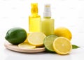 treatment skincare bottle spa organic natural lemon body oil lime. Generative AI. Royalty Free Stock Photo