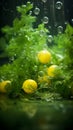 lemon and fennel in water with bubbles Royalty Free Stock Photo