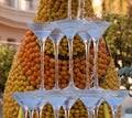 Lemon Festival on French Riviera. Architectural composition and huge edible figures made from juicy lemons and oranges