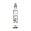 Lemon flavoured olive oil bottle, hand drawn vector illustration.