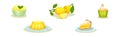 Lemon Food with Citrus Fruit, Pudding, Ice Cream and Cake Vector Set