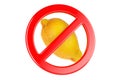 Lemon with forbidden sign, 3D rendering Royalty Free Stock Photo