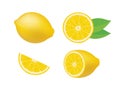 Fresh juicy lemon citrus fruit icon set vector isolated on a white background Royalty Free Stock Photo