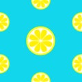 Lemon fruit icon set. Yellow slice. Cut half. Healthy lifestyle food. Seamless Pattern. Wrapping paper, textile template. Flat des