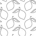 Lemon fruit seamless pattern. Single line, Line art, One line Lemon illustration. Vector Textile, fabric, texture design