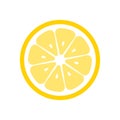 Lemon fruit slice closeup icon, round piece of lemon. Logo design, flat vector illustration.