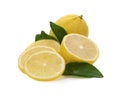 Lemon fruit slice with leaf isolated on white background Royalty Free Stock Photo