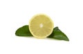 Lemon fruit slice with leaf isolated on white background Royalty Free Stock Photo
