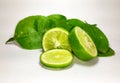 Lemon Fruit slices with lemon leaf isolated on white background.