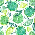 Lemon Fruits Seamless. Hand drawn fresh tropical plant waterecolor illustration.