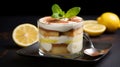 Lemon fruits tiramisu dessert close-up view