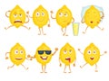 Lemon funny characters. Fresh fruits emotions sadness joy surprise and various poses. Vector mascot yellow lemon with