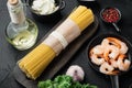 Lemon Garlic Cheese Shrimp with Spaghetti Ingredients classic recipe, on black background