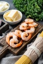 Lemon Garlic Cheese Shrimp with Spaghetti Ingredients classic recipe, on gray background