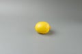 Lemon on a gray background. Trending color of year 2021 Illuminating and Ultimate gray. Side view minimal still life with copy